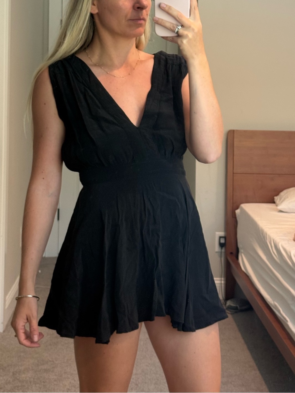 Black V-Neck Sleeveless Mini Dress